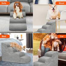 Dog Stairs & Ramp - High-Density Foam Pet Steps, Extra-Wide Non-Slip Orthopedic Dog Ladder With Soft Foam Padding, For Injured/Senior Pets & Small Cats To Access High Beds/Couches - Màu Xám nhạt - Xem 10