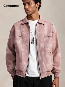 Men's Autumn Casual Fashionable Loose PU Leather Jacket With Side Pockets, Ribbed Cuffs And Hem, Soft And Comfortable Turndown Collar Zip-Up Outerwear