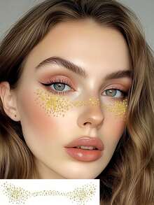 6 Sheets Glitter Freckles Face Tattoo With Lip Mark Star Triangle Sparkle Freckles Tattoos Waterproof Gold Temporary Tattoos Stickers For Summer Travel Prom Makeup Party Musical Festival Accessories