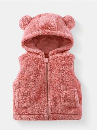 Girls' Autumn Winter Cardigan Coat Bear Vests Flannel Fleece Hooded Zipper Outerwear Sleeveless Jacket For Baby Girls Thick And Warm Casual Waistcoat