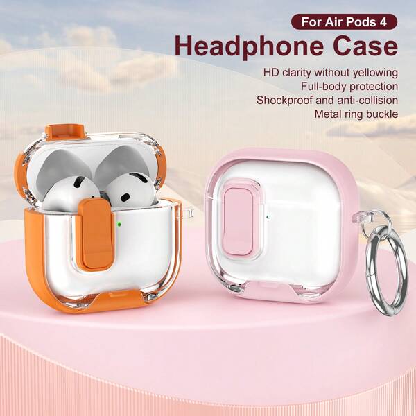 1pc Transparent Wireless Bluetooth Earphone Case Compatible With Airpods 4/ Pro 3, Protective Cover For Airpods Pro/Pro 2, Anti-Drop Earphone Case With Carabiner Holder, Couple Earphone Case