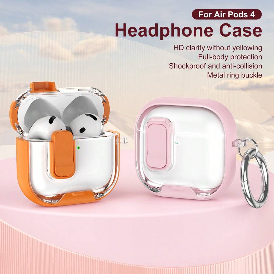 1pc Transparent Wireless Bluetooth Earphone Case Compatible With Airpods 4/ Pro 3, Protective Cover For Airpods Pro/Pro 2, Anti-Drop Earphone Case With Carabiner Holder, Couple Earphone Case