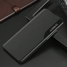 1PC New Luxury Business Leather Phone Case Compatible With Samsung Galaxy Series - Full Coverage High-Quality Shockproof Shell For S25 Ultra/S25 Plus/S25 Edge/S25, S24 Ultra/S24+/S24, S23 Ultra/S23 Plus/S23, A55/A56/A15/A16, With Smart Half-Window Display & Back Phone Stand Design Cover - Black - View 3