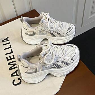 Women's Chunky Sneakers, Spring/Autumn New Thick Sole Breathable Mesh Casual Shoes, Ins-Style Athletic Shoes