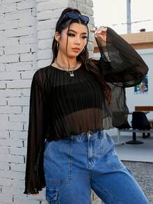 Women's Ruffled Edge Semi-Sheer Cover Up, Spring/Autumn