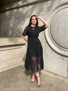 RIVERA. ELEGANT PLAIN MIDI DRESS WOMEN'S DRESS - Black - View 5