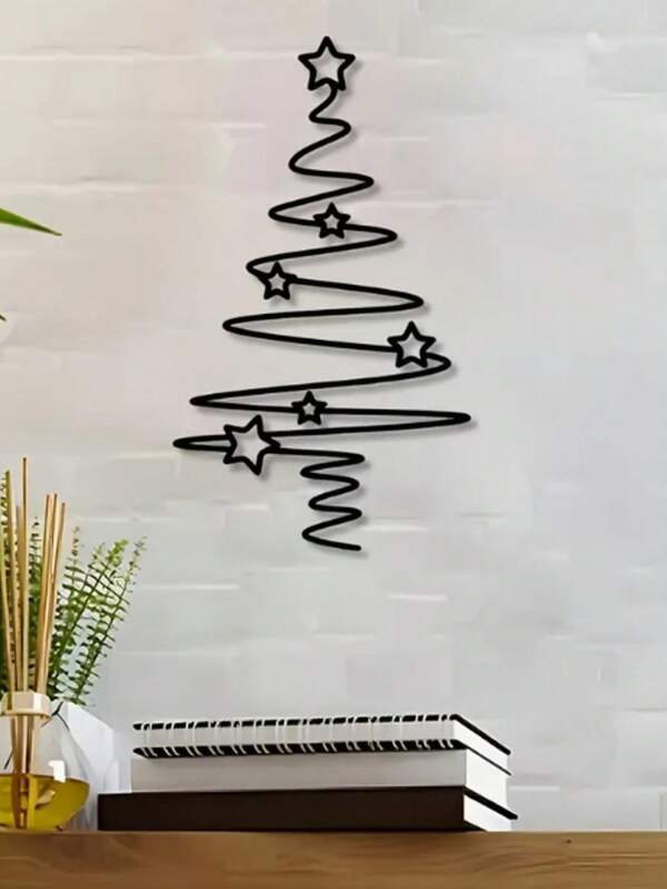 [Metalowa choinka] Elegancka, czarna metalowa choinka ścienna | Dekoracja świąteczna bez prądu do wnętrz i na zewnątrz, idealna do salonu, na dziedziniec lub do ogrodu