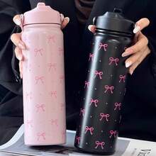 HILAKE 800ml Cute Polka Dot Bow Print Stainless Steel Insulated Water Bottle With Portable Handle And Collapsible Straw - Perfect Travel Mug For Hot & Cold Drinks - Ideal Gift For Family, Friends, Lovers For Birthdays, Christmas, Back To School, And Wedding - Nhiều màu - Xem 5