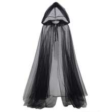 Skeleton-Style Black Hooded Tulle Cloak - Full-Length Transparent Cloak For Adults, Featuring An Oversized Hood, Perfect For Halloween Ghost Role-Playing Costumes, Medieval Ghost Net Robe, Vampire Bride Transparent Cloak, And Halloween Attire - Multicolor - View 14