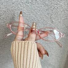 New Retro Small Frame Small Face Glasses Frame Student Female Plain Oval Fashion - Transparent Glasses, Gradient Frame, Party Supplies, Women's Decorative Glasses, Fashionable Design Computer Glasses, Fashion Accessories For Daily Outfits (Size Runs Small) - 透明粉紅色 - 查看 10