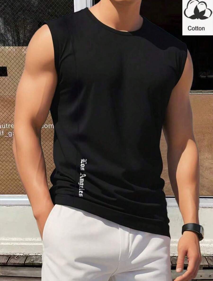 Los Angeles Scoop Neck Black Tank Top Summer - Black - View 1