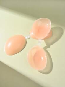 1 Pair Apricot & Pink 2 Color Options Sticky Backless Strapless Bra, Reusable Soft Silicone Bra With Nipple Cover, Oval Yoga Running Sports Party Swimming Chest Fixing Gather Lift Function Silicone Material, Super Strong Silicone Invisible Bra, Wedding Bra, Women Summer Underwear