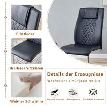 Set di 4 comode sedie da pranzo in PU nere con gambe in metallo argentato, piedini antiscivolo e un design moderno e minimalista, adatte per mobili da cucina, sala da pranzo e soggiorno.