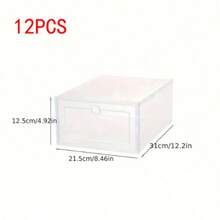 6/12件组装优质可堆叠鞋子收纳盒，适用于运动鞋、高跟鞋，通用，加厚透明盖塑料抽屉，尺寸30*21*12.5cm - 彩色 - 查看 15