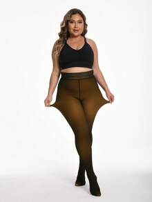 Woman Thermal Tights Sexy Translucent Fleece Leggings Pantyhose Slim Winter Warm Thick Velvet Stockings Female Streetwear Pants - 黑透蜂蜜色 - 查看 4