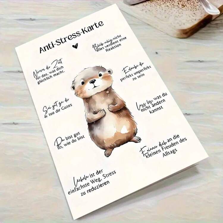 1 st. Verzachtende "Anti-Stress - Karte" Duitse kaart, schattige otter & kalmerende tips, papiermateriaal, geschikt voor familie en vrienden, uniek cadeau voor stressverlichting, inclusief envelop - veelkleurig - Bekijken 6