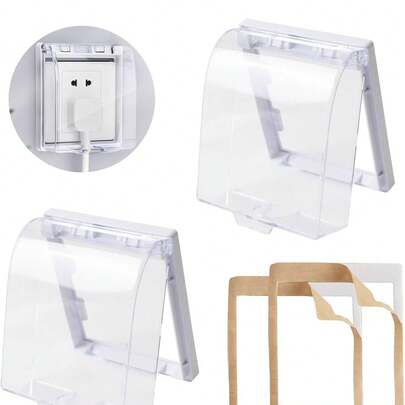 1pc Waterproof Outlet Cover, Transparent Junction Box, Waterproof Switch Outlet Cover, Transparent Self-Adhesive Waterproof Cover - Outlet And Switch Splash Guard, Transparent Plastic Cable Management Partition, Battery-Free, Outdoor Electrical Accessory | Transparent Cover Design