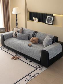 1pc Solid Color Chenille Sofa Cushion Cover, Minimalist Starry Pattern Sofa Slipcover, Anti-Slip Anti-Scratch Sofa Protector, Home Decor For 1/2/3/4 Seater Sofa, All Season - Grey - View 6