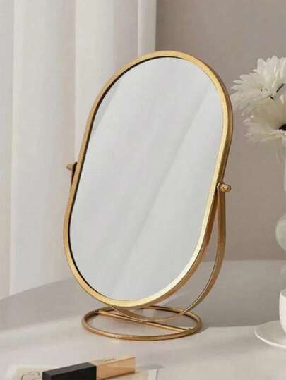 1 Piece Luxury Makeup Mirror Table Mirror, Rotatable, High-Quality Mirror Surface, Metal Frame, For Student Dorm, Beauty, Home, Bathroom Decoration, Fall Decoration, Vanity Organizer, Bathroom Accessories, Back To School