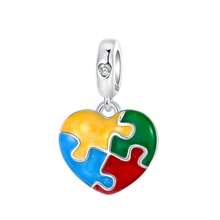 Silver Plated Charms Hollow Heart To Heart Purple Zirconia Lotus Mother And Daughter Embrace Stars Moon Cross Rubik Cube Colorful Zirconia Rubik Cube Hollow Heart Beads Cute And Colorful Heart-Shaped Puzzle Design Series Beads Charm Fit Original Bracelet Charm Beads Necklace Diy Female Jewelry