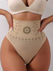 无缝性感高腰收腹内裤女式提臀平腹塑身三角裤产后丁字裤收腹内衣束腰内衣 - 杏色 - 查看 2