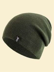 JZML Mũ len Beanie trang trí nhãn chữ cho nam mùa thu thường ngày - xanh quân đội - Xem 4