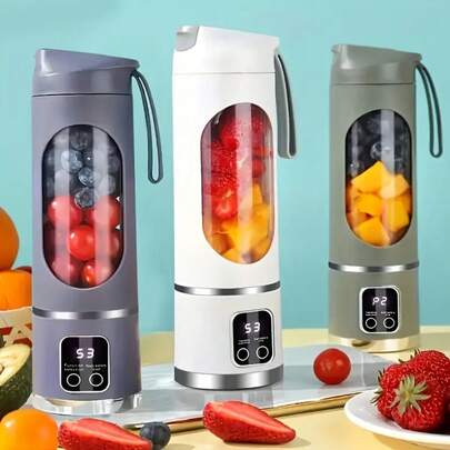 450 ml USB-laddningsbar bärbar mixer och juicepress - Lätt att rengöra, för att göra frukt- och grönsaksjuice och smoothies - Digital display, knivar i rostfritt stål - Perfekt för hemmet, kontoret, utomhusresor, levereras med miniismaskin