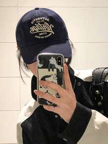 Retro English Embroidery Baseball Cap, Casual Streetwear Style, Unisex - Navy Blue - View 3
