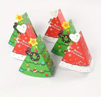 6pcs Christmas Tree-Shaped Candy Gift Boxes - Triangular Paper Packaging With Festive Red & Green Design, Golden Accents, For Holiday Decorations, Birthdays, Weddings, And Party Favors, Christmas Gift Boxes, Wedding Favor Containers, Paper Gift Boxes