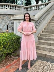 RIVERA. ELEGANT PLAIN MIDI DRESS WOMEN'S DRESS - Baby Pink - View 5