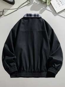 Plus Size Men's Turndown Collar Outdoor Casual Fashion Jacket, Autumn/Winter - Black - View 2