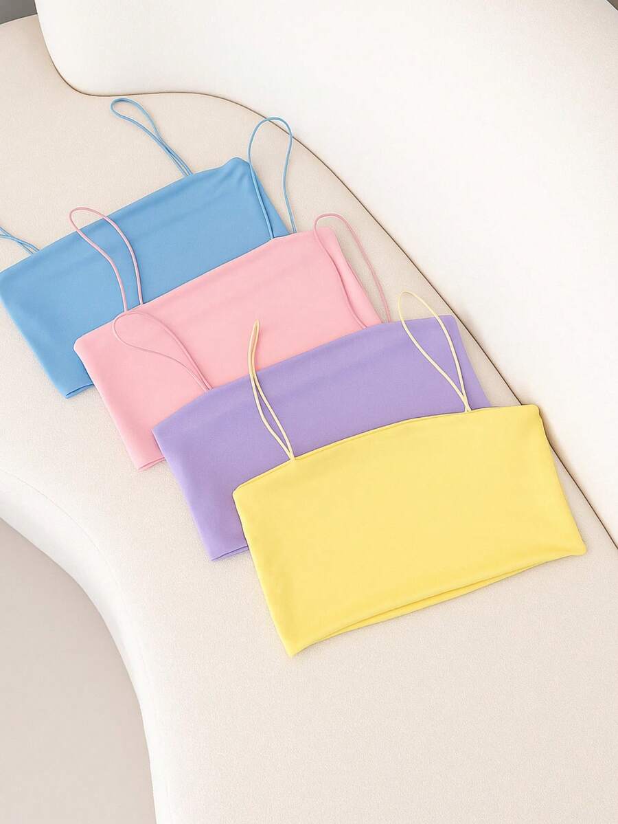 Kit Of 4 Suplex Cropped Tops, Comfort, Style And Versatility Basics - Vàng/Tím hoa cà/Hồng nhạt/Xanh nhạt - Xem 1