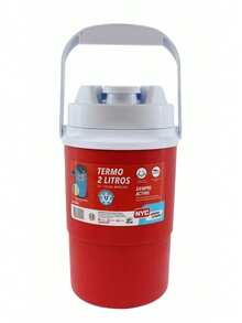 Vaso térmico 2 litros 1/2 galón para agua fría o caliente, botella termica reutilizable de gran capacidad, accesorios para bebidas, tapa antiderrames, ideal para deportes, oficina, viajes y uso diario, resistente y portátil - Rojo - Ver 1