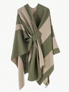 1 Áo choàng Poncho họa tiết kẻ caro đơn giản, thanh lịch, màu sắc tương phản dành cho nữ, thiết kế nhẹ nhàng, chống gió, ấm áp cho trang phục mùa xuân, thu và đông - Nhiều màu - Xem 23