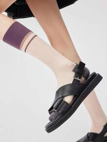 1 Đôi tất Hàn Quốc phong cách tạp chí Xuân/Hè 2025, tất mỏng cao đến đùi cổ điển, ấm áp - Nhiều màu - Xem 13