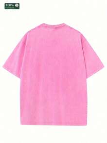 The College Dropout Bear & "KanyeWest THE COLLEGE DROPOUT IN STORES NOW" Graphic Printed Casual Style Men's Casual Wear 230g Washed Cotton Round Neck - 亮粉紅色 - 查看 2