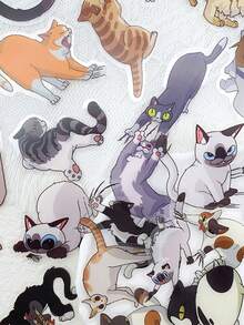 50pcs Angry Cat Sticker Funny Cartoon PET Transparent Decals For Laptop Luggage Computer Bicycle Journal Phone DIY Decorate Sticker - Multicolor - View 4