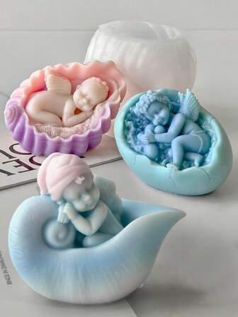 Variety Of Eggshell, Seashell, Rose Flower, Wing Angel Candle Silicone Resin Casting Molds, Angel Candle Mold With Wing And Rose Details, Angel Concrete Plaster Mold For DIY Crafts