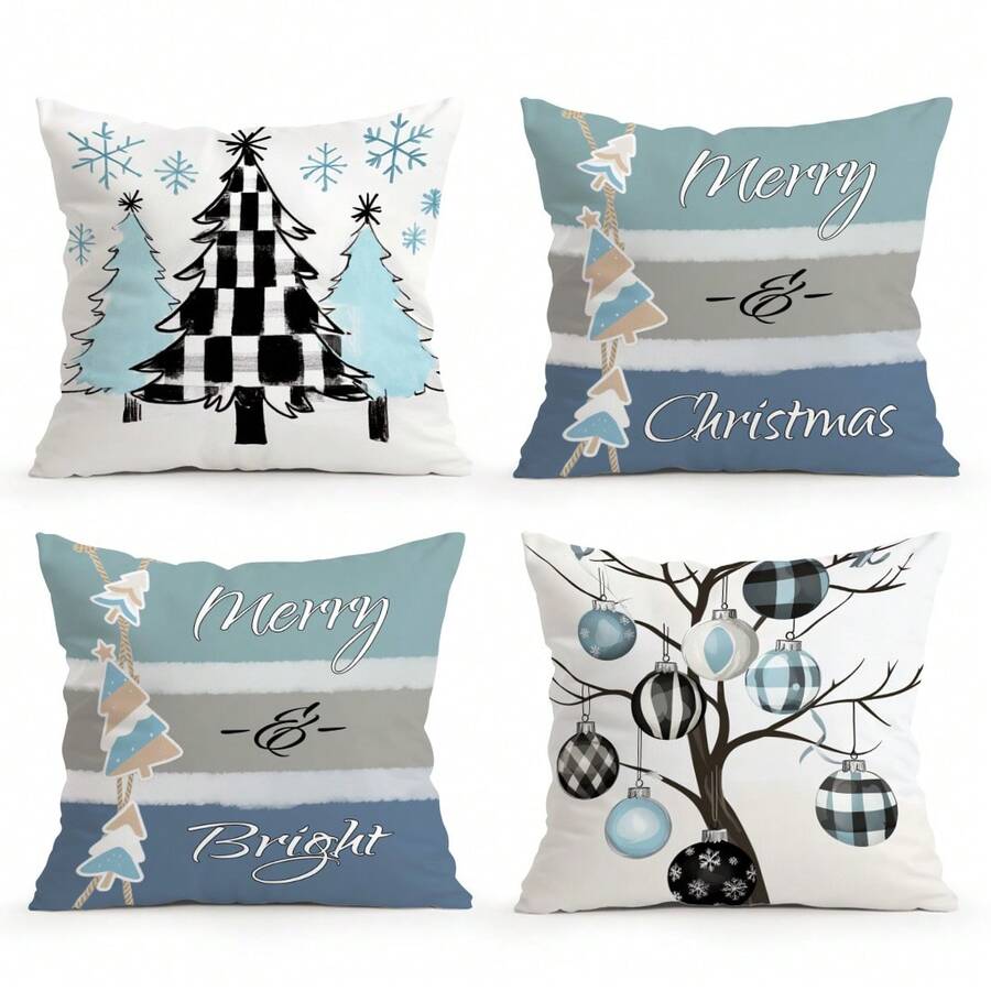 1 Stück/4 Stücke Weihnachts-Muster Kissenbezug, einseitig bedruckter Kissenbezug, geeignet für Wohnzimmer, Schlafzimmer, Heimdekoration, ganzjährig