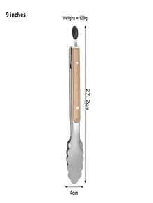 1pc Stainless Steel & Wooden Food Tongs, BBQ Tongs, Kitchen Tongs, Korean BBQ Tongs, Wooden Handle Steak Tongs, Extra Long Cooking Food Tongs, For Home, Outdoor, Picnic, Hotel, Kitchen Utensils, Gourmet, Household