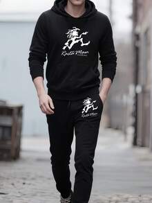 Rastafari Mens Black Hoodie And Joggers Set 2 Piece Tracksuit For Urban Style Sports And Lounge - Đen 29 - Xem 2