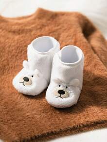 可爱小熊图案保暖婴儿靴，秋冬舒适休闲