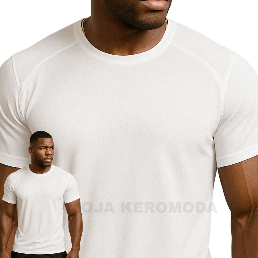 Men's Plain Dry Fit T-Shirt - Casual Workout Gym Sports Exercise Running - White - View 1