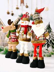 3pcs/1pc 19.69inch Christmas Retractable Legs Santa Claus Snowman Home Decoration, Suitable For Festive Party Scene Decoration Window Display, Desktop Center Decoration Living Room Kitchen Bedroom Ornaments, Christmas Souvenirs