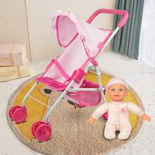 Doll Stroller Baby Doll Stroller, Soft Body 11 Inch Baby Doll Included, Pink,Baby Doll Toy Cart With Bottom Storage Basket, Baby Doll Stroller For Toddlers 3+ Year Old Children Play Toy Baby Stroller For Dolls & Travel, Suitable For Plush Toys And Plush Animals, Pretend Play For Kids Ages 3+, Toy Doll Stroller, Role-Playing Toy Stroller, Purple And Pink - Multicolor - View 6