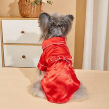 1pc Satin Solid Color Handmade Trim Waistband Comfortable Pet Pajamas For Cats And Dogs, All-Season Wearable Home Loungewear Sleepwear, Christmas Decoration - Red - View 3