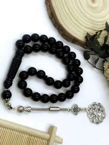 33 颗 9 毫米~10 毫米穆斯林祈祷珠，丙烯酸树脂仿石花朵图案 Tasbih，轻巧紧凑，适合日常祈祷手链 - 彩色 - 查看 9