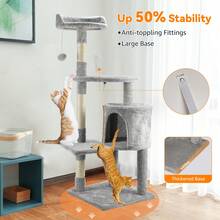 U'King 95Cm/112Cm Cat Tree, Small And Medium Cat Condos, Cat Climbing Tower With Grab Posts, Platforms,  Pompom And Sisal Rope Beige/Brown/Gray For Cat Fun, Relaxation, And Paw Care - Light Grey - View 9