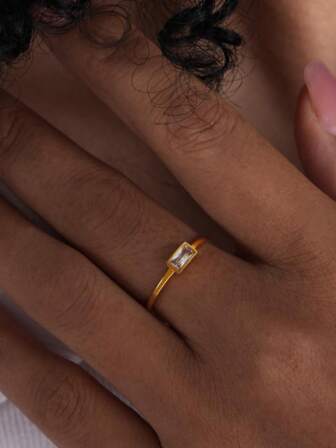 1 st franskt, modernt och lyxigt vintage-ringtillbehör med infälld fyrkantig zirkonia i rostfritt stål, i flera storlekar och färger