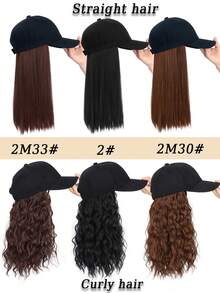 女士假发 12 英寸短波浪棒球帽假发，带卷发/直发接发，假发合成波浪可调节棕黑色棒球帽假发 - 彩色 - 查看 4